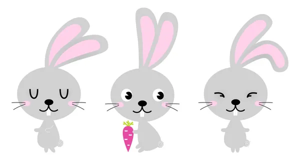 Adorables lindos conejitos de Pascua de primavera aislados en blanco — Archivo Imágenes Vectoriales