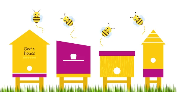 Bee houses spring collection vector — Stock Vector