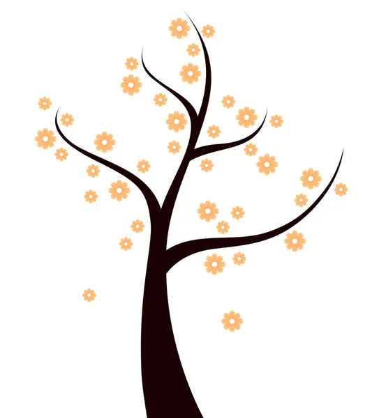 Árbol de primavera con flores anaranjadas aisladas en blanco — Vector de stock