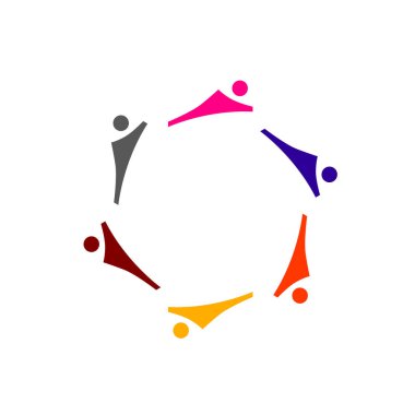 Renkli insanlar beyaz halkalar içinde izole edilmiş.