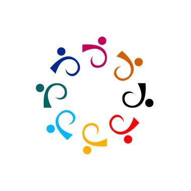 Renkli insanlar beyaz halkalar içinde izole edilmiş.