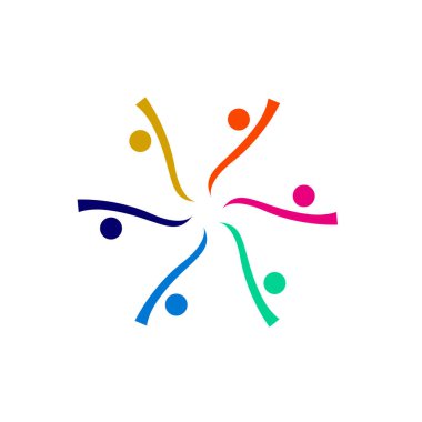 Renkli insanlar beyaz halkalar içinde izole edilmiş.