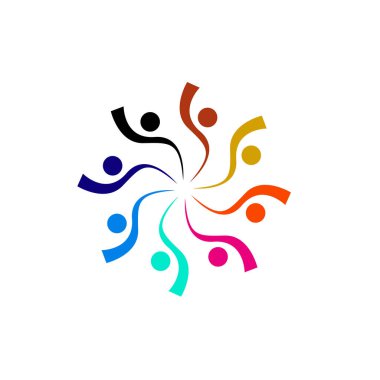 Renkli insanlar beyaz halkalar içinde izole edilmiş.