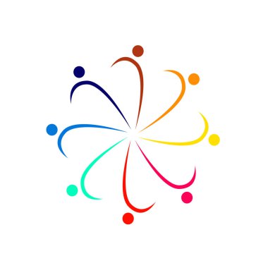 Renkli insanlar beyaz halkalar içinde izole edilmiş.