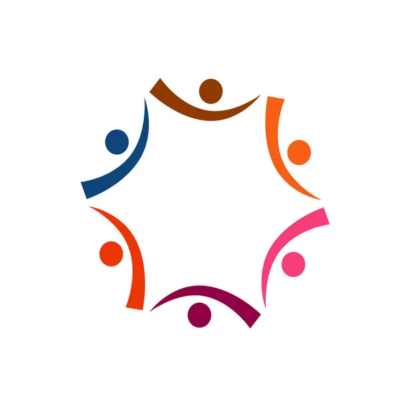 Färgglada Människor Tillsammans Underteckna Symbol Konst Logotyp Isolerad Vit — Stock vektor