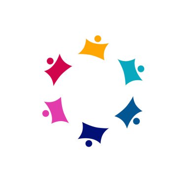 Renkli İnsanlar Birlikte İmza, Sembol, Sanat ve Logo Beyazda İzole Edildi