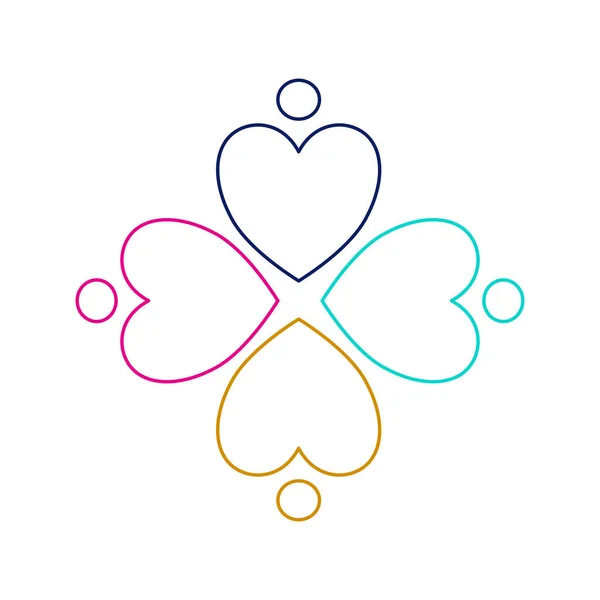 Heart Shape Colorful People Together Sign Symbol Art Logo — 스톡 벡터