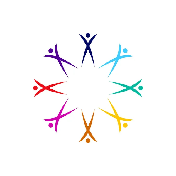 Bunte Menschen Gemeinsam Zeichen Symbol Kunst Logo — Stockvektor