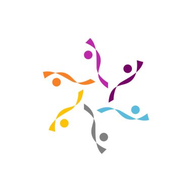 Renkli İnsanlar Birlikte İmza, Sembol, Sanat ve Logo Beyazda İzole Edildi