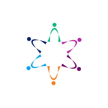 Renkli vektör karakterleri, çemberdeki insanlar, takım çalışması, beyazlar içinde izole edilmiş kalabalık.