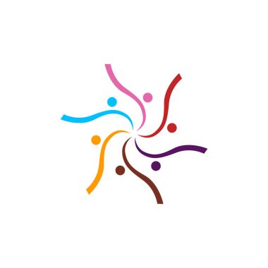 Renkli vektör karakterleri, çemberdeki insanlar, takım çalışması, beyazlar içinde izole edilmiş kalabalık.