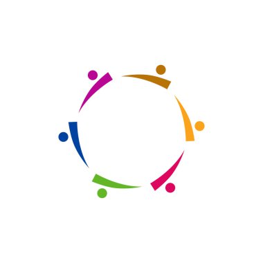 Renkli vektör karakterleri, çemberdeki insanlar, takım çalışması, beyazlar içinde izole edilmiş kalabalık.