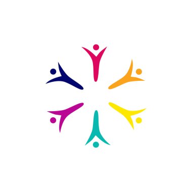 Renkli vektör karakterleri, çemberdeki insanlar, takım çalışması, beyazlar içinde izole edilmiş kalabalık.