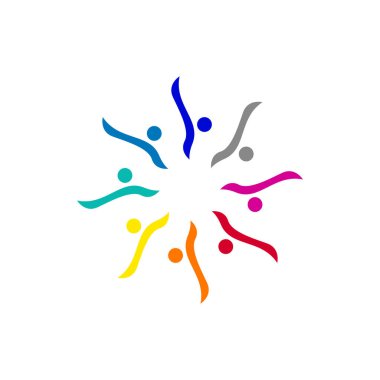 Renkli vektör karakterleri, çemberdeki insanlar, takım çalışması, beyazlar içinde izole edilmiş kalabalık.