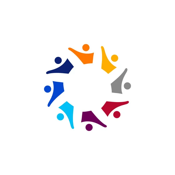 Vector Colorful Characters People Circle Team Teamwork Crowd Isolated White — Wektor stockowy