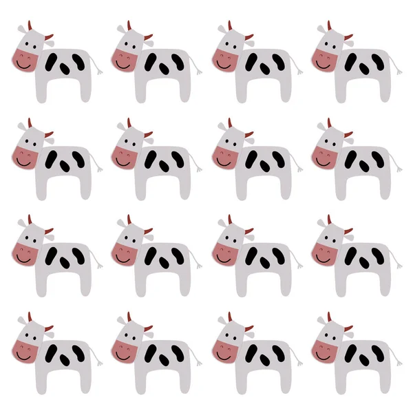 Cute Little Smiling Cows Texture Pattern Background — Stok Vektör