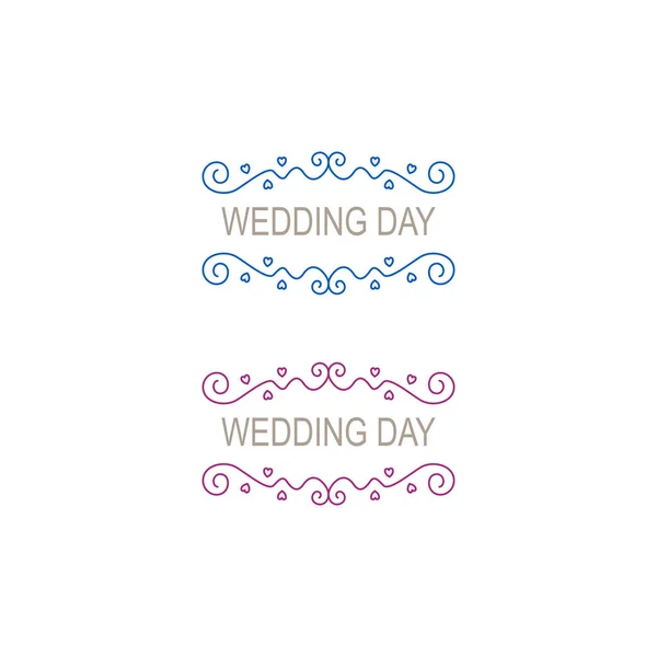 Wedding Day Design Labels Blue Purple Isolated White — Vector de stock