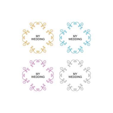 Düğün Basit Tasarım Süslemelerim (Beyaz Üzerine İzole edilmiş Turuncu, Mavi, Pembe, Gri)