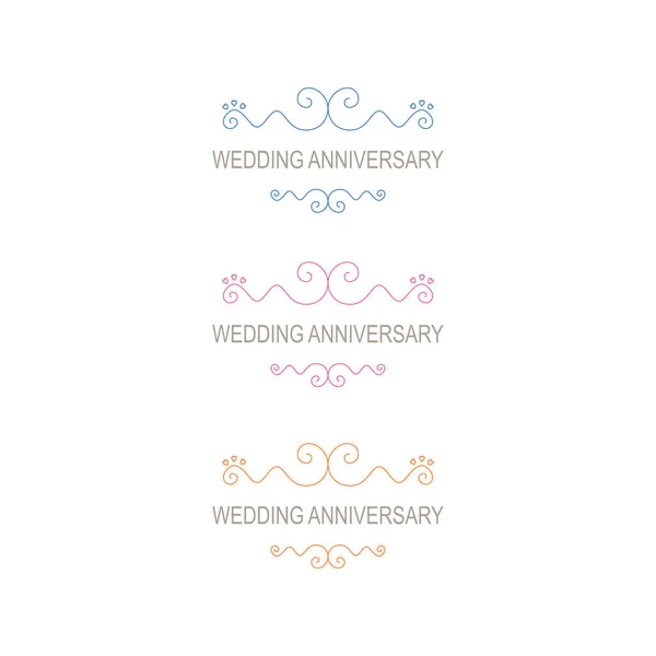 Wedding Anniversary Labels Blue Pink Orange Isolated White — Stockvector