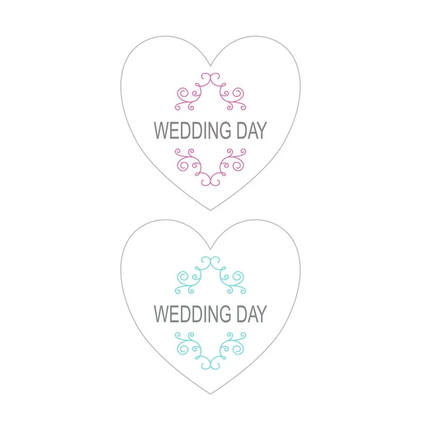 Wedding Day Hearts Ornaments Pink Blue — Stock Vector