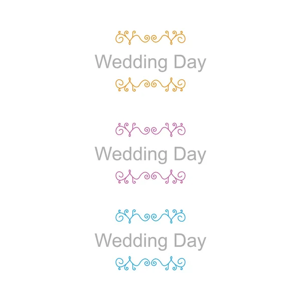 Wedding Day Ornamental Simple Labels Yellow Pink Blue Isolated White — Stockvektor