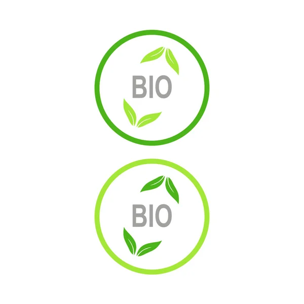 Bio Vegan Green Circle Labels Isolated White — Stockvektor