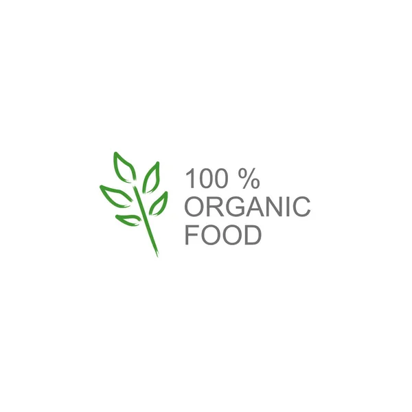 100 Organic Food Label Green Leaves Isolated White — Stockvector