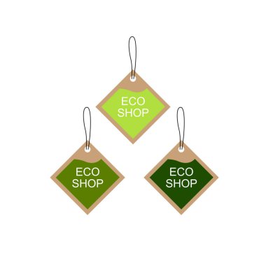 ECO SHOP GREEN PAPER TAGS ISOLATED ON WHITE