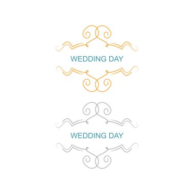 Beyaz üzerine izole edilmiş Düğün Günü Simetri Süslemeleri (Altın, Gümüş)