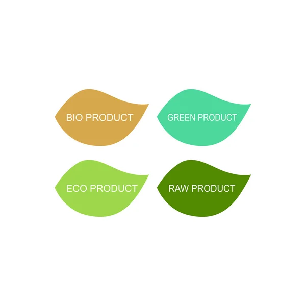 Bioprodukt Grünes Produkt Ökoprodukt Roh Produktdesignplaketten Isoliert Auf Weiß — Stockvektor