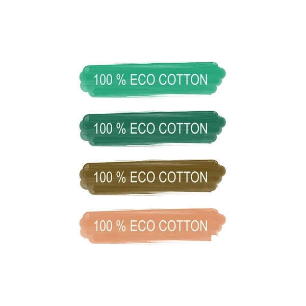 100 Eco Cotton Brushed Colored Labels Isolated White — стоковый вектор
