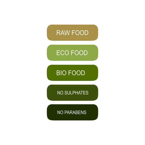 Raw Food Eco Food Bio Food Sulphates Parabens Colored Design — Διανυσματικό Αρχείο
