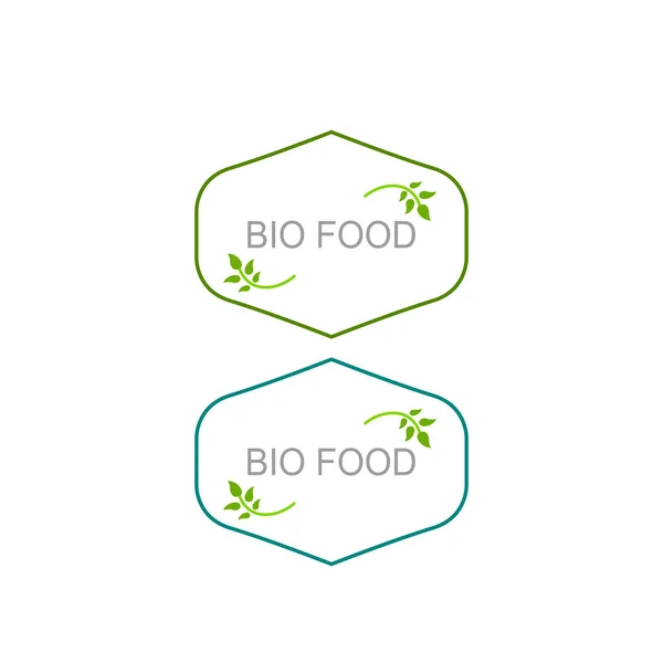 Bio Food Product Badges Green Blue Isolated White — Archivo Imágenes Vectoriales