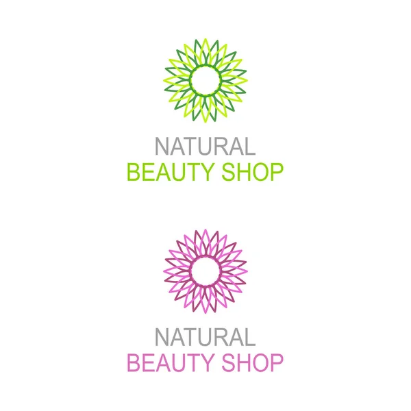 Natural Beauty Shop Signs Flowers Isolated White — Vetor de Stock