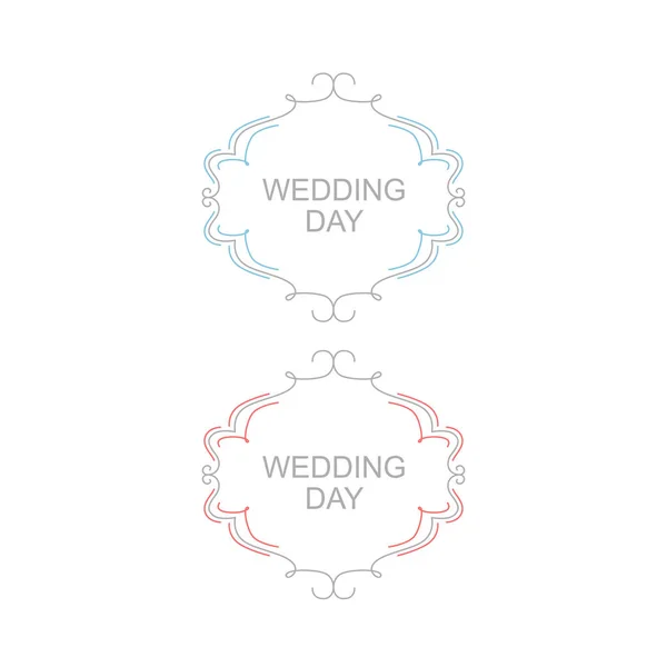 Wedding Day Design Labels Ornaments Blue Red — Vector de stock