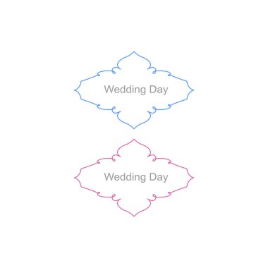 Düğün Günü Lüks Süslü Vektör Etiketleri Mavi Mor Beyazda izole