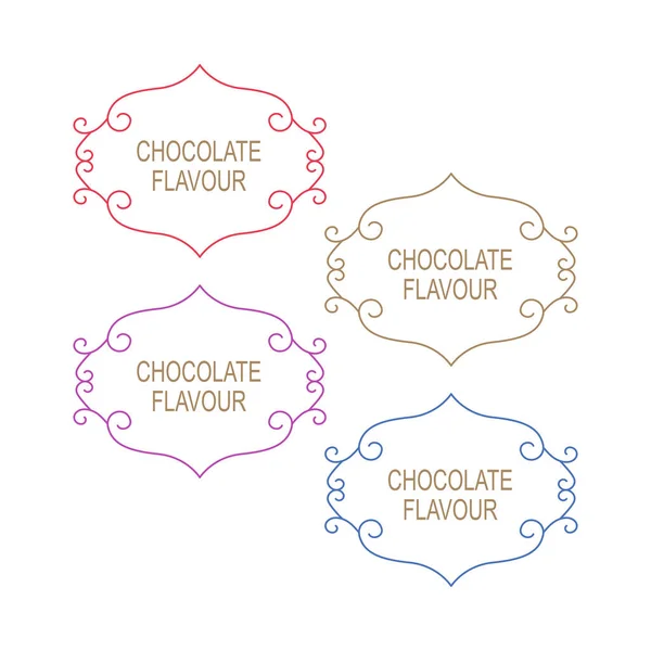 Etiquetas Decorativas Con Sabor Chocolate Aisladas Blanco — Vector de stock