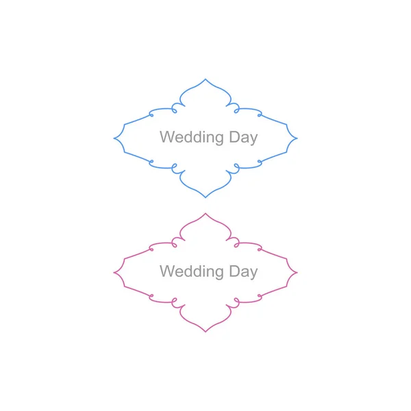 Día Boda Lujo Etiquetas Vectoriales Ornamentales Azul Púrpura Aislado Blanco — Vector de stock