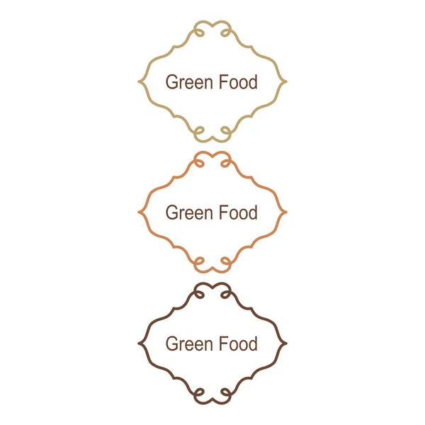 Green Food Ornamental Labels Isolated White — Stock Vector