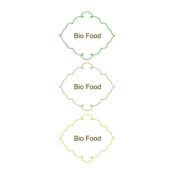 Bio Food Ornamental Design Labels Isoliert Auf Weiß — Stockvektor