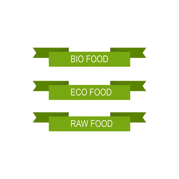 Bio Eco Raw Food Design Etykiety Izolowane Białym — Wektor stockowy
