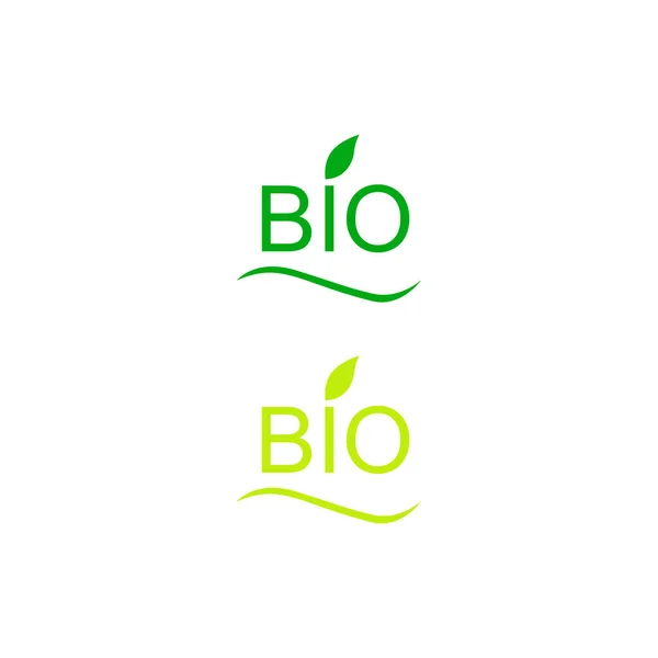 Bio Produktdesign Etiketten Farbvarianten Dunkelgrün Hellgrün Isoliert Auf Weiß — Stockvektor