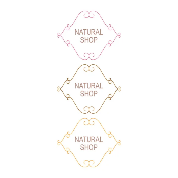 Natural Shop Design Labels Isolated White — Stock Vector