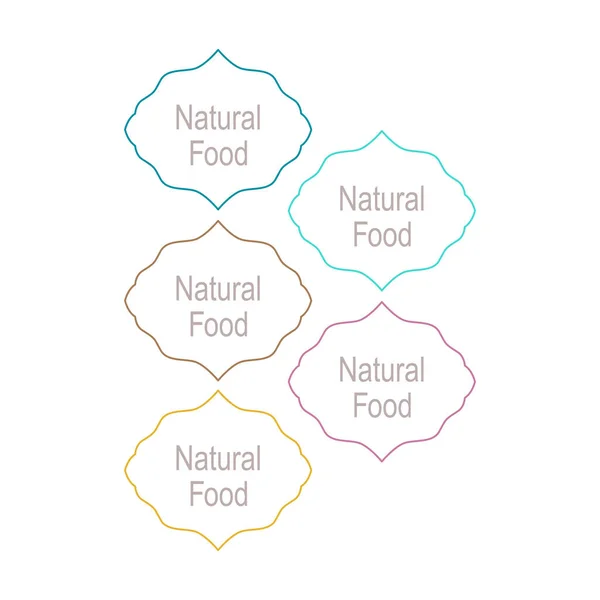 Natural Food Ornamental Design Labels Set Isolated White — Stock Vector