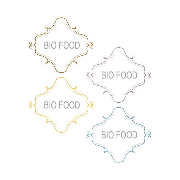 Bio Food Ornamental Design Labels Set Isolated White — Stock Vector