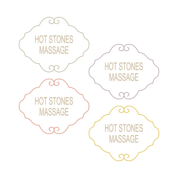 Hot Stones Massagem Ornamental Design Labels Set Isolado Branco — Vetor de Stock
