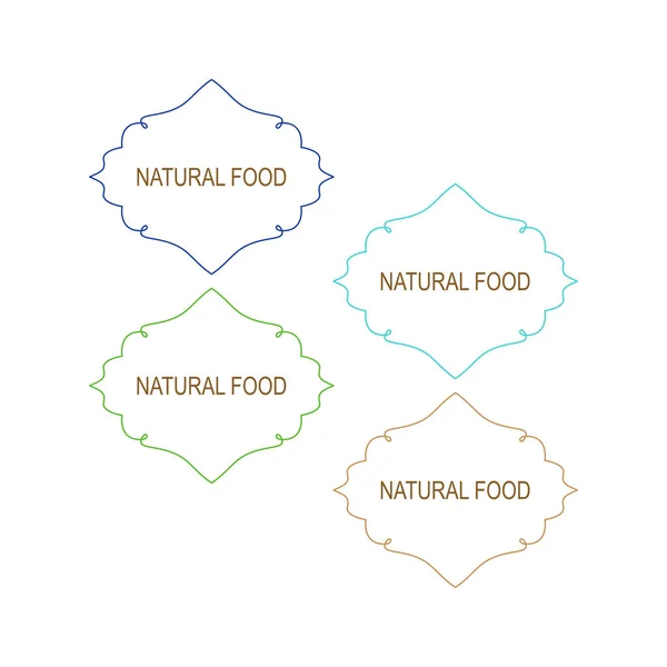 Natural Food Ornamental Design Labels Set Isolated White — Stock Vector