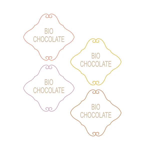 Bio Chocolade Decoratieve Ontwerp Etiketten Geïsoleerd Wit — Stockvector