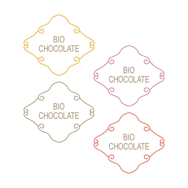 Bio Chocolate Ornamental Design Labels Isolated White — Stock Vector