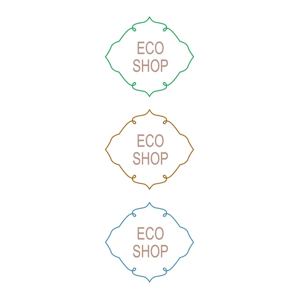 Emblemas Design Vintage Ornamentais Eco Shop Isolados Branco —  Vetores de Stock